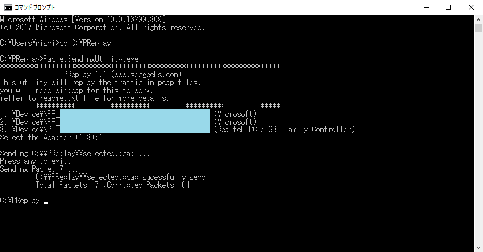 PReplayでpcap再生