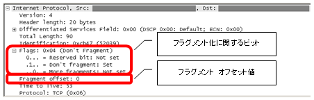フラグメント化に関する情報（パケット詳細部）