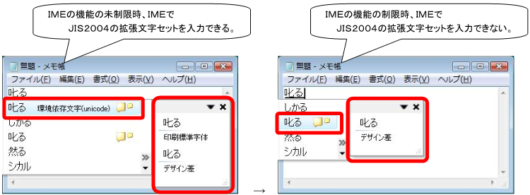 JIS90に対応した[[IME]]設定に変更した結果（Vista/2008）
