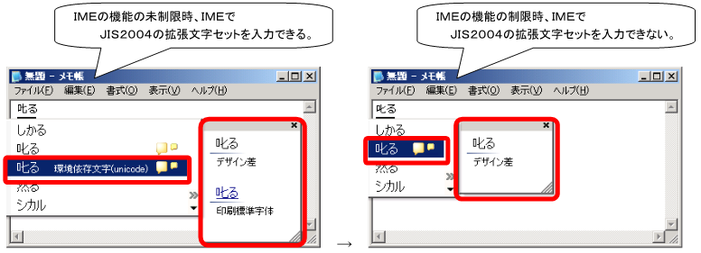 JIS90に対応したIME設定に変更した結果（XP/2003）
